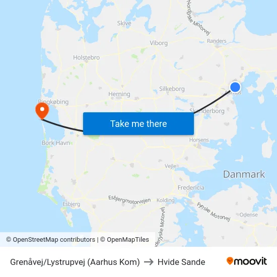 Grenåvej/Lystrupvej (Aarhus Kom) to Hvide Sande map
