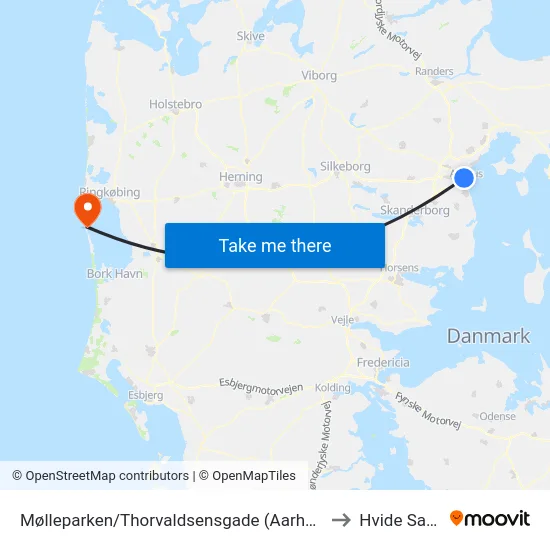 Mølleparken/Thorvaldsensgade (Aarhus Kom) to Hvide Sande map