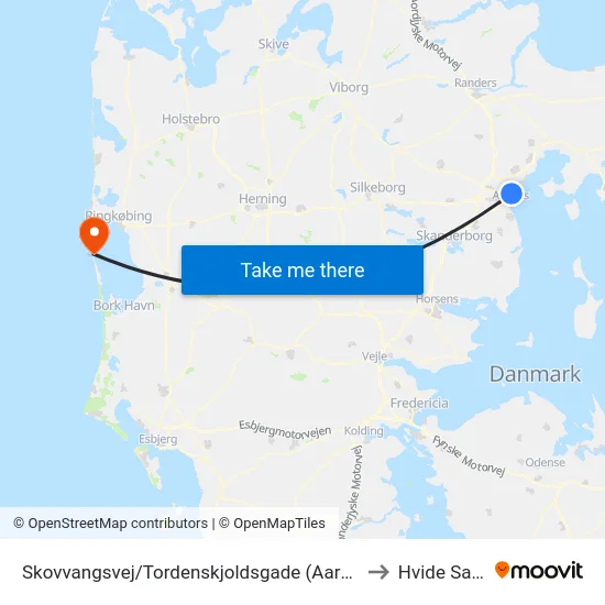 Skovvangsvej/Tordenskjoldsgade (Aarhus Kom) to Hvide Sande map