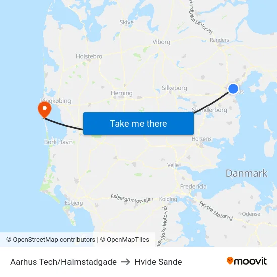 Aarhus Tech/Halmstadgade to Hvide Sande map