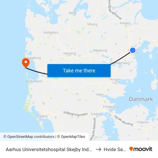 Aarhus Universitetshospital Skejby Indgang E/F to Hvide Sande map