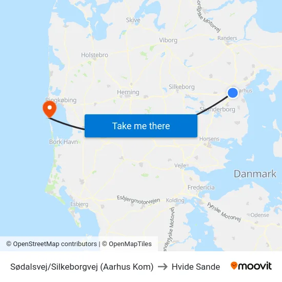 Sødalsvej/Silkeborgvej (Aarhus Kom) to Hvide Sande map