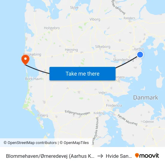 Blommehaven/Ørneredevej (Aarhus Kom) to Hvide Sande map