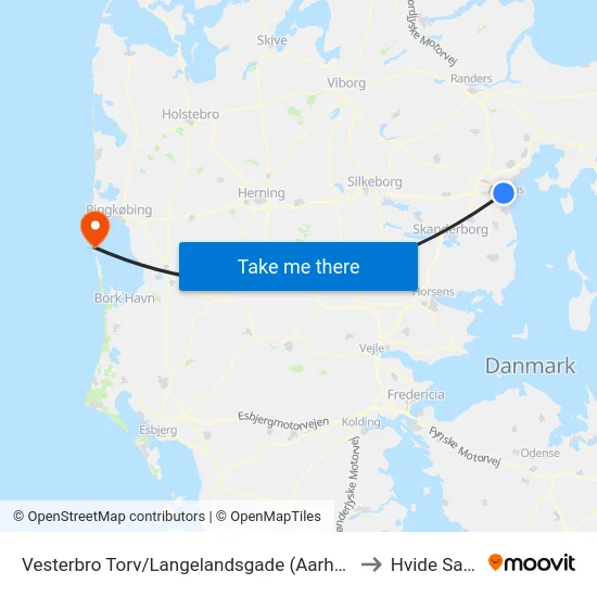 Vesterbro Torv/Langelandsgade (Aarhus Kom) to Hvide Sande map