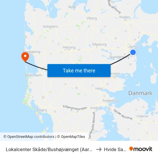 Lokalcenter Skåde/Bushøjvænget (Aarhus Kom) to Hvide Sande map