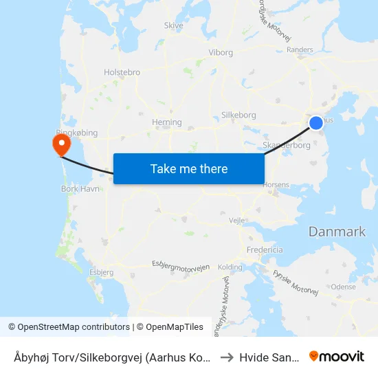 Åbyhøj Torv/Silkeborgvej (Aarhus Kom) to Hvide Sande map