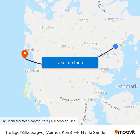 Tre Ege/Silkeborgvej (Aarhus Kom) to Hvide Sande map