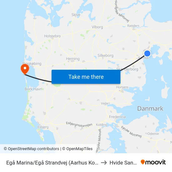 Egå Marina/Egå Strandvej (Aarhus Kom) to Hvide Sande map