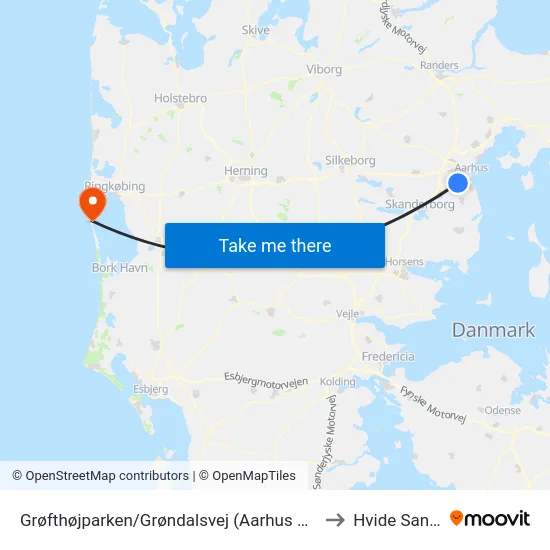 Grøfthøjparken/Grøndalsvej (Aarhus Kom) to Hvide Sande map