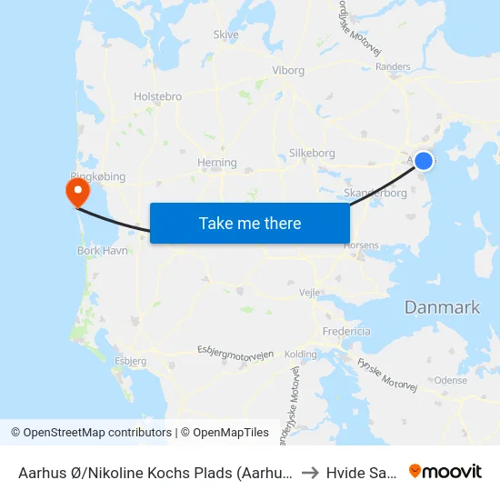 Aarhus Ø/Nikoline Kochs Plads (Aarhus Kom) to Hvide Sande map