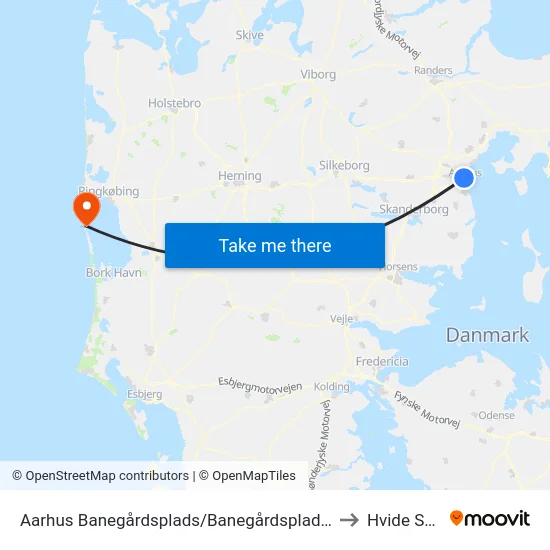 Aarhus Banegårdsplads/Banegårdspladsen (Flybus) to Hvide Sande map