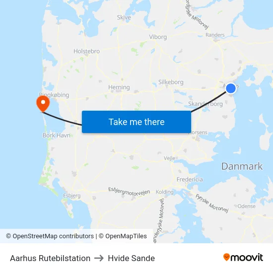 Aarhus Rutebilstation to Hvide Sande map