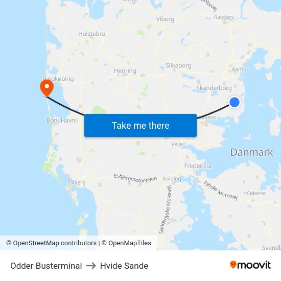 Odder Busterminal to Hvide Sande map