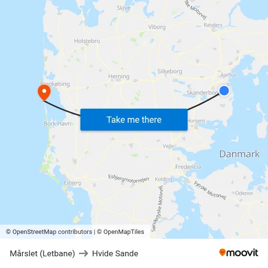 Mårslet (Letbane) to Hvide Sande map