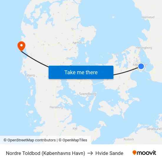 Nordre Toldbod (Københavns Havn) to Hvide Sande map