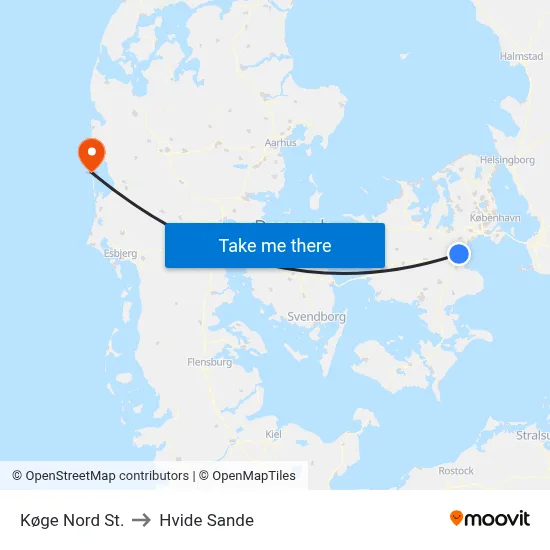 Køge Nord St. to Hvide Sande map