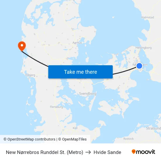 New Nørrebros Runddel St. (Metro) to Hvide Sande map