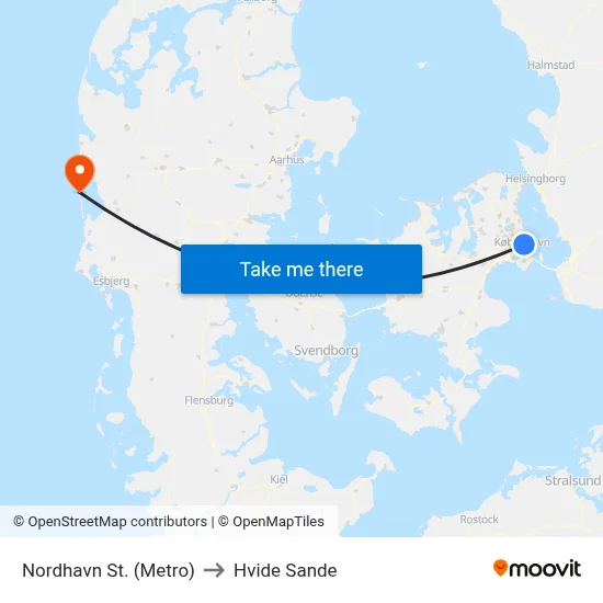Nordhavn St. (Metro) to Hvide Sande map