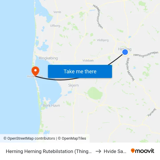 Herning Herning Rutebilstation (Thinggaard) to Hvide Sande map