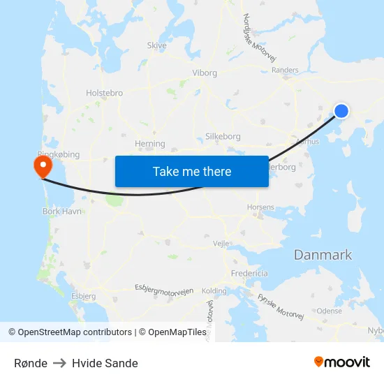 Rønde to Hvide Sande map