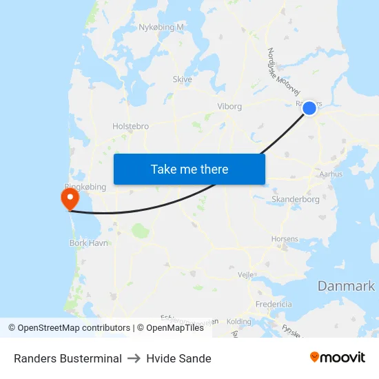 Randers Busterminal to Hvide Sande map