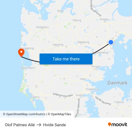 Olof Palmes Allé to Hvide Sande map