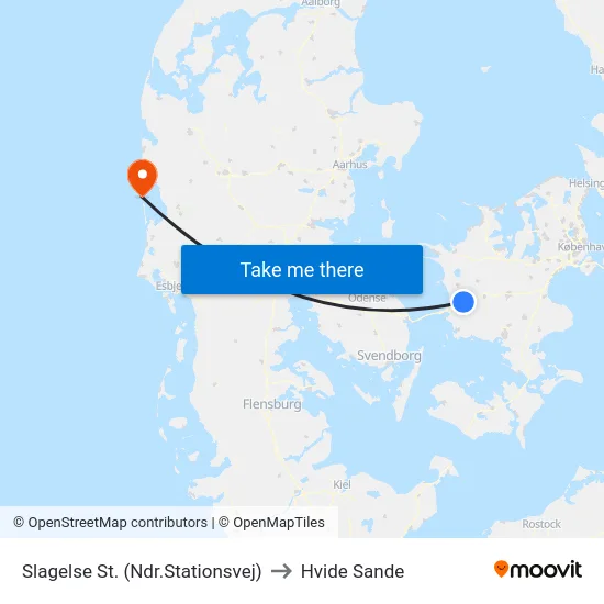 Slagelse St. (Ndr.Stationsvej) to Hvide Sande map