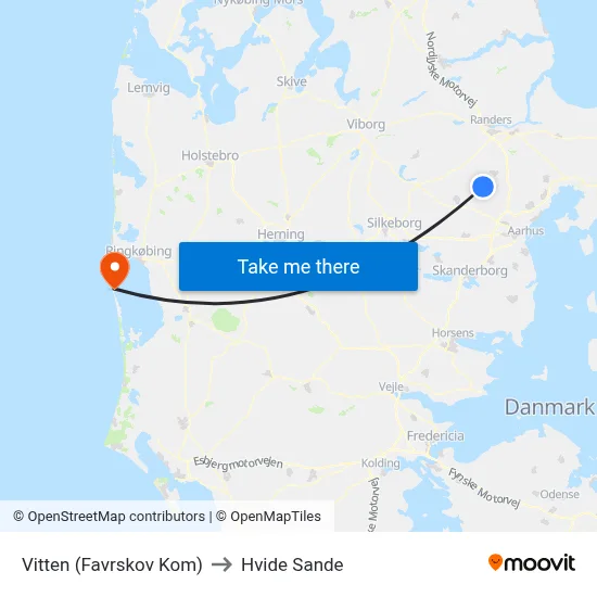Vitten (Favrskov Kom) to Hvide Sande map