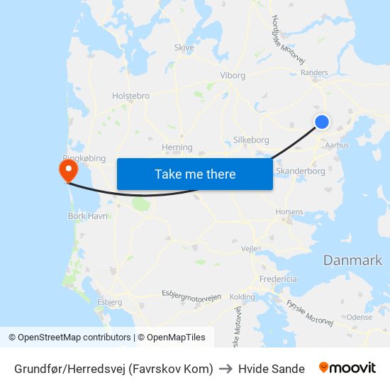 Grundfør/Herredsvej (Favrskov Kom) to Hvide Sande map