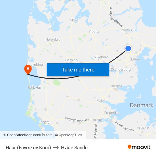 Haar (Favrskov Kom) to Hvide Sande map