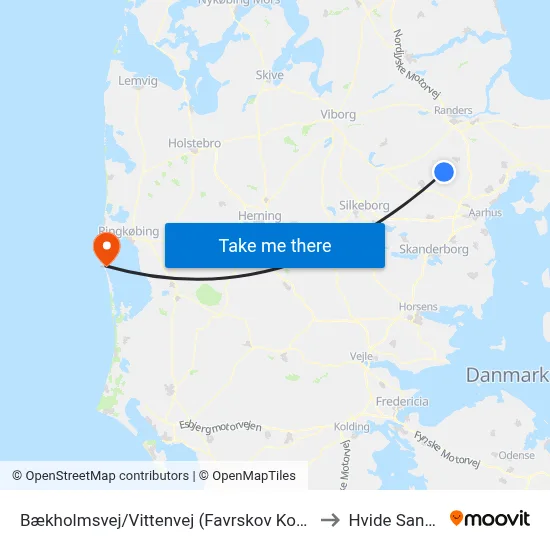 Bækholmsvej/Vittenvej (Favrskov Kom) to Hvide Sande map