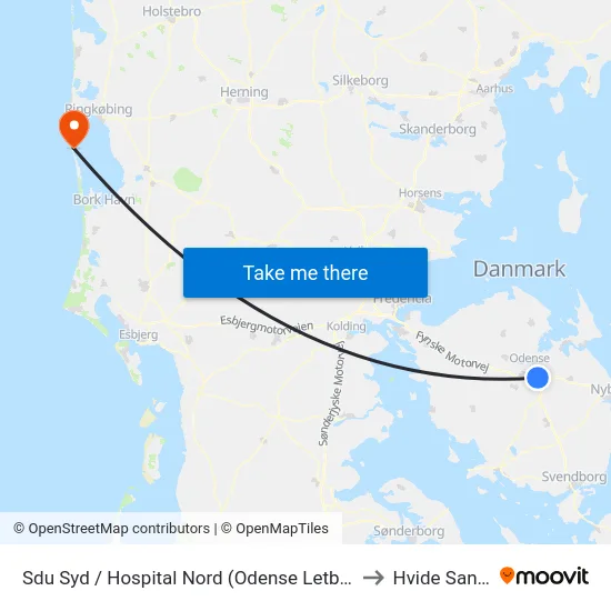 Sdu Syd / Hospital Nord (Odense Letbane) to Hvide Sande map