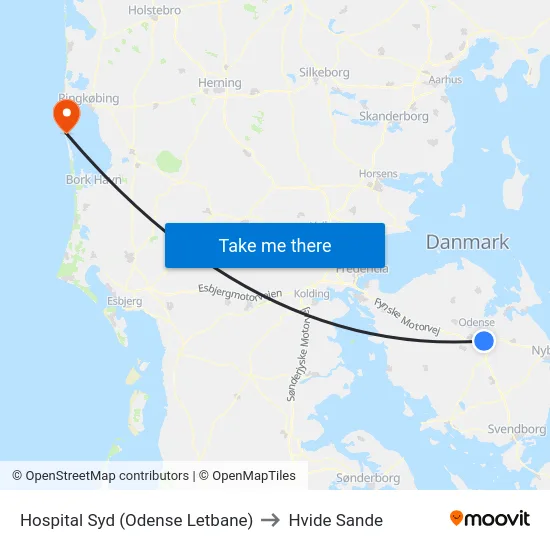 Hospital Syd (Odense Letbane) to Hvide Sande map