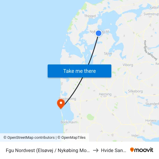 Fgu Nordvest (Elsøvej / Nykøbing Mors) to Hvide Sande map