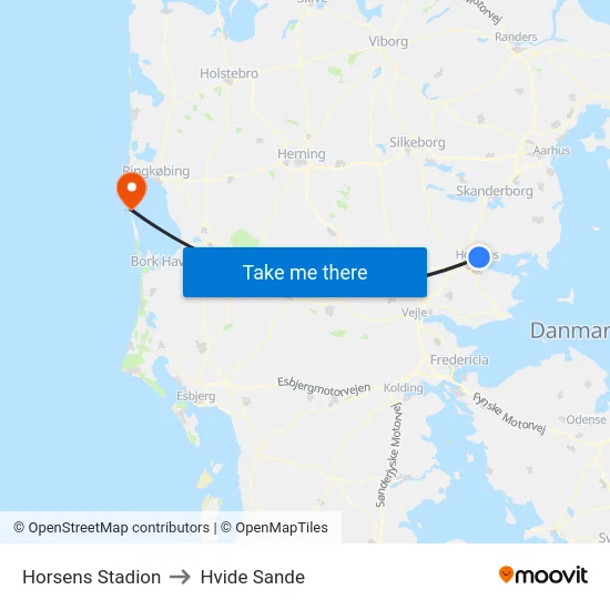 Horsens Stadion to Hvide Sande map