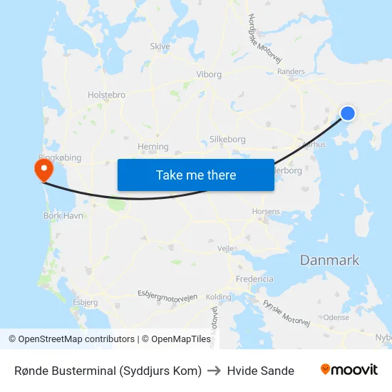 Rønde Busterminal (Syddjurs Kom) to Hvide Sande map