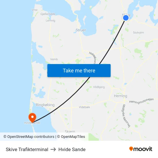 Skive Trafikterminal to Hvide Sande map