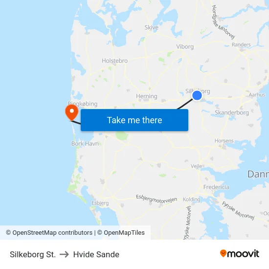 Silkeborg St. to Hvide Sande map