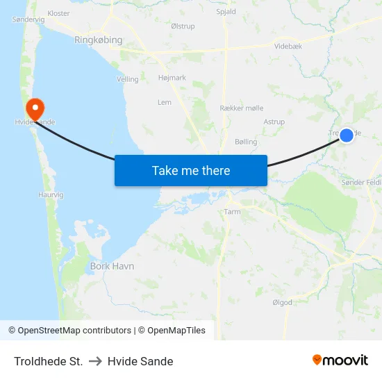 Troldhede St. to Hvide Sande map