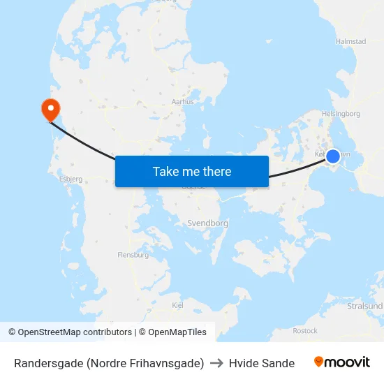 Randersgade (Nordre Frihavnsgade) to Hvide Sande map