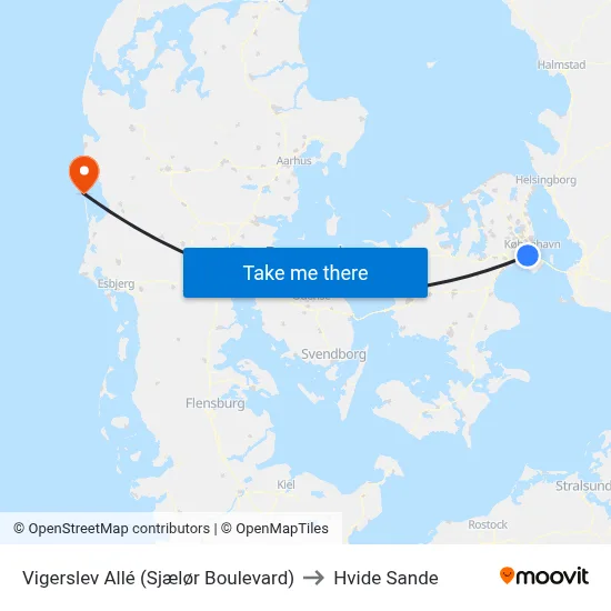 Vigerslev Allé (Sjælør Boulevard) to Hvide Sande map
