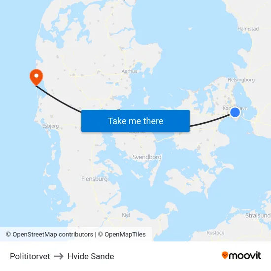 Polititorvet to Hvide Sande map