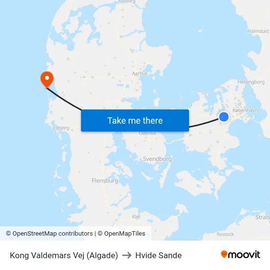 Kong Valdemars Vej (Algade) to Hvide Sande map