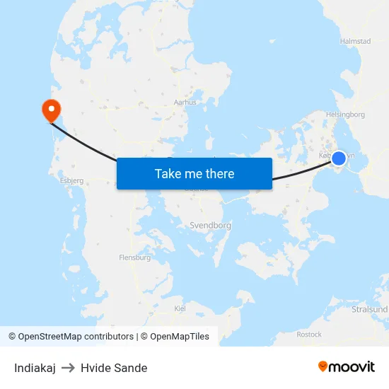Indiakaj to Hvide Sande map