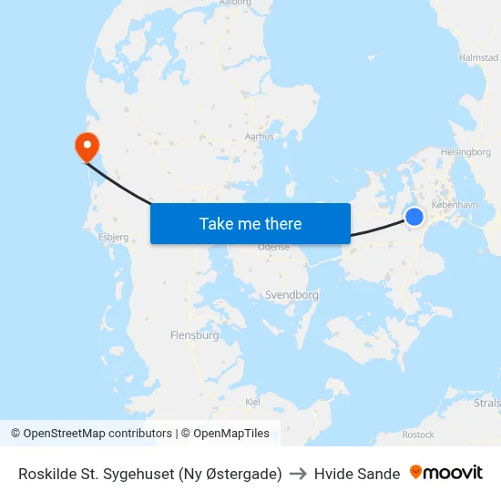 Roskilde St. Sygehuset (Ny Østergade) to Hvide Sande map