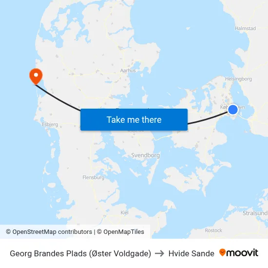 Georg Brandes Plads (Øster Voldgade) to Hvide Sande map