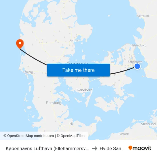 Københavns Lufthavn (Ellehammersvej) to Hvide Sande map