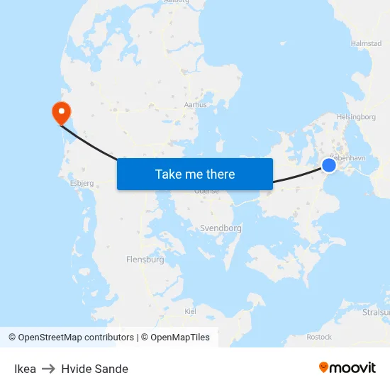 Ikea to Hvide Sande map