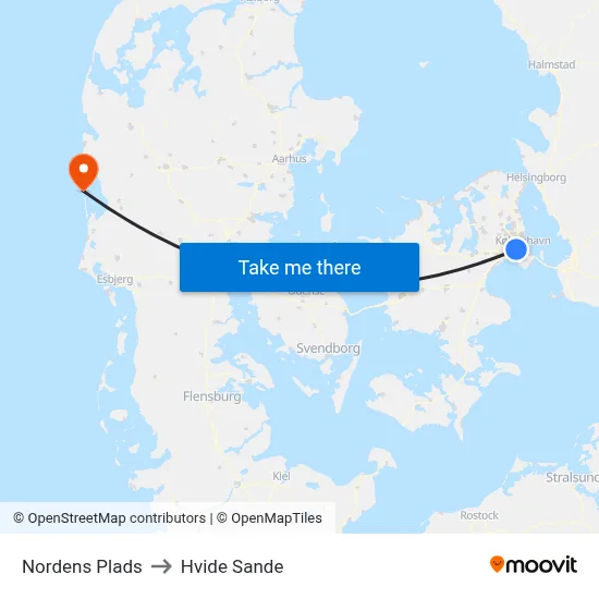 Nordens Plads to Hvide Sande map