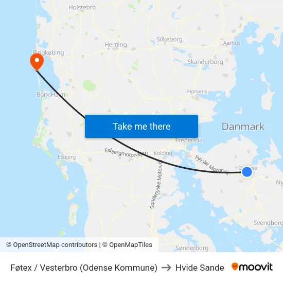Føtex / Vesterbro (Odense Kommune) to Hvide Sande map